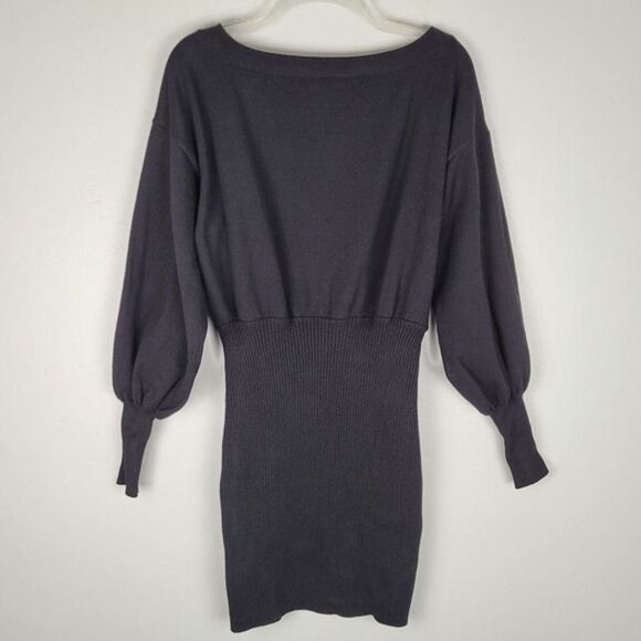 Beginning Boutique Size 12 Mini Sweater Dress Long Balloon Sleeve Black - Picture 1 of 10